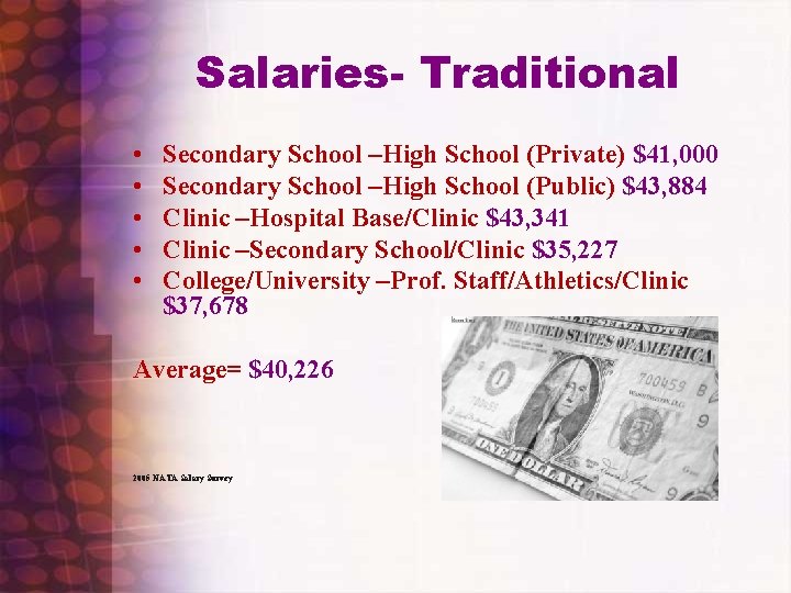 Salaries- Traditional • • • Secondary School –High School (Private) $41, 000 Secondary School