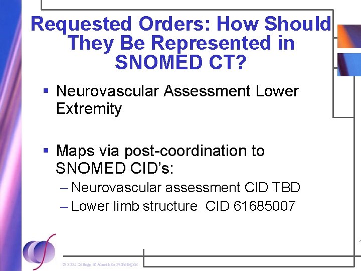 Requested Orders: How Should They Be Represented in SNOMED CT? § Neurovascular Assessment Lower