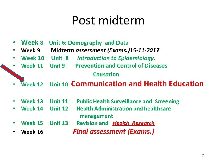 Post midterm • Week 8 Unit 6: Demography and Data • Week 9 Midterm