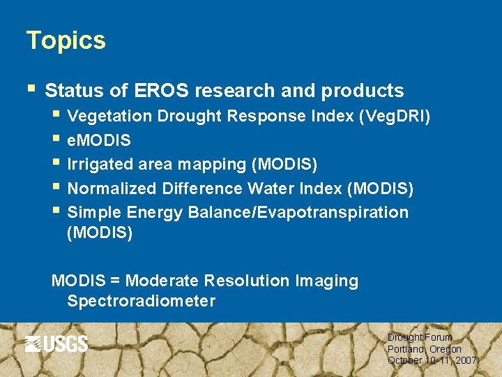 Topics § Status of EROS research and products § Vegetation Drought Response Index (Veg.
