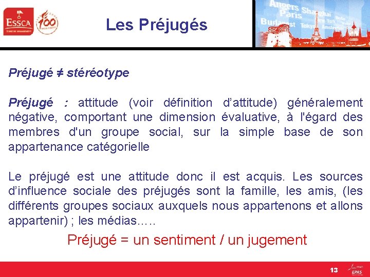 Les Préjugé ≠ stéréotype Préjugé : attitude (voir définition d’attitude) généralement négative, comportant une
