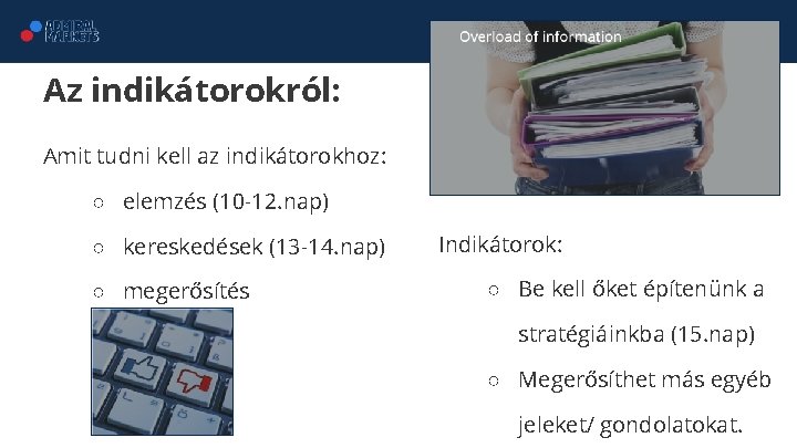 Az indikátorokról: Amit tudni kell az indikátorokhoz: ○ elemzés (10 -12. nap) ○ kereskedések