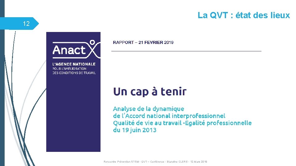 La QVT : état des lieux 12 Rencontre Prévention STSM - QVT – Conférence La QVT : état des lieux 12 Rencontre Prévention STSM - QVT – Conférence