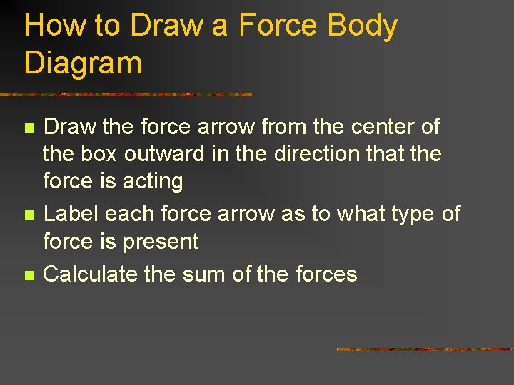 How to Draw a Force Body Diagram n n n Draw the force arrow How to Draw a Force Body Diagram n n n Draw the force arrow