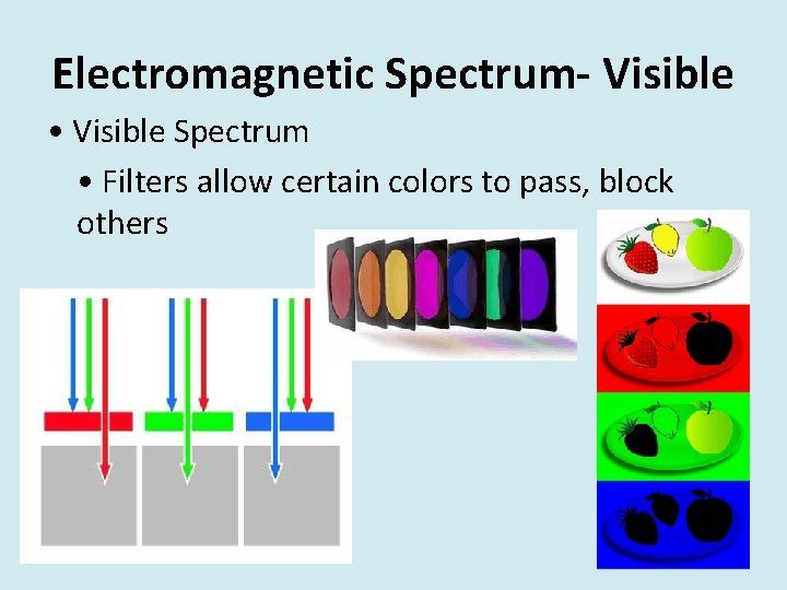 Electromagnetic Spectrum- Visible • Visible Spectrum • Filters allow certain colors to pass, block