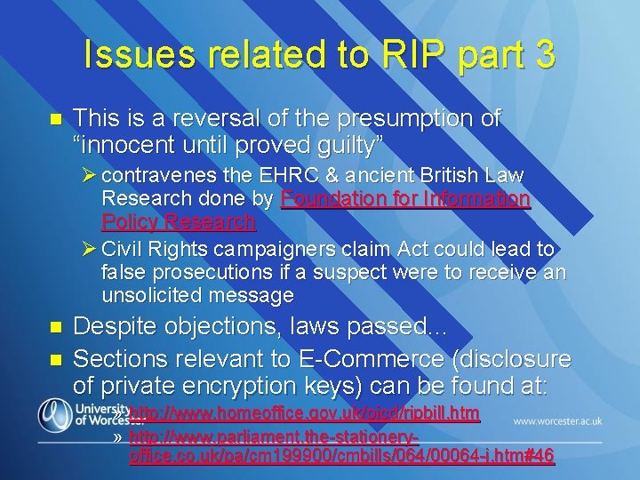 Issues related to RIP part 3 n This is a reversal of the presumption