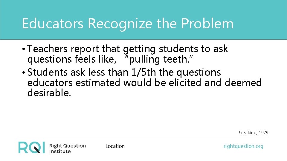 Educators Recognize the Problem • Teachers report that getting students to ask questions feels