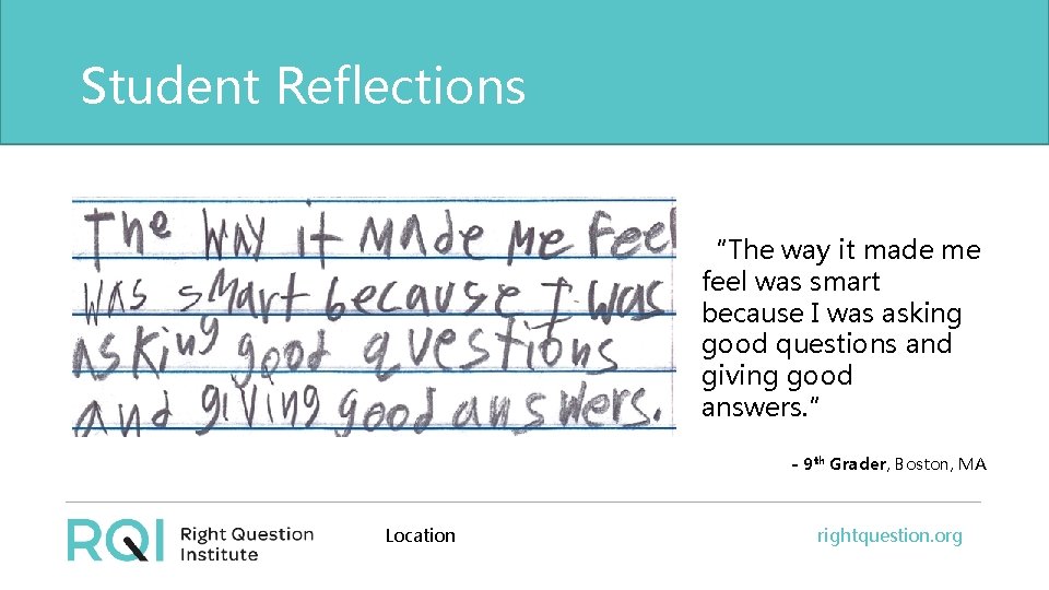Student Reflections “The way it made me feel was smart because I was asking