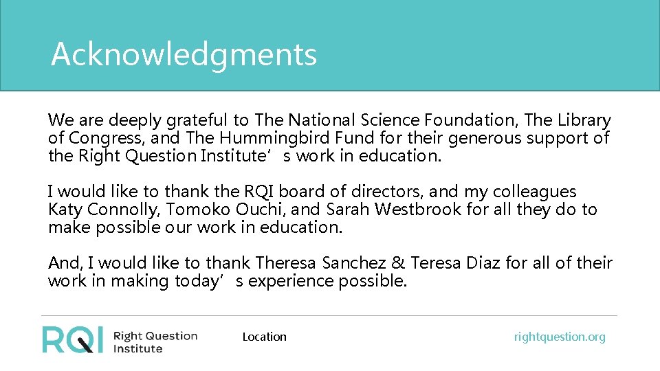 Acknowledgments We are deeply grateful to The National Science Foundation, The Library of Congress,