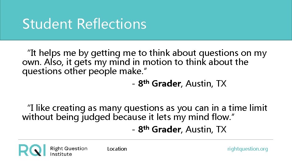 Student Reflections “It helps me by getting me to think about questions on my
