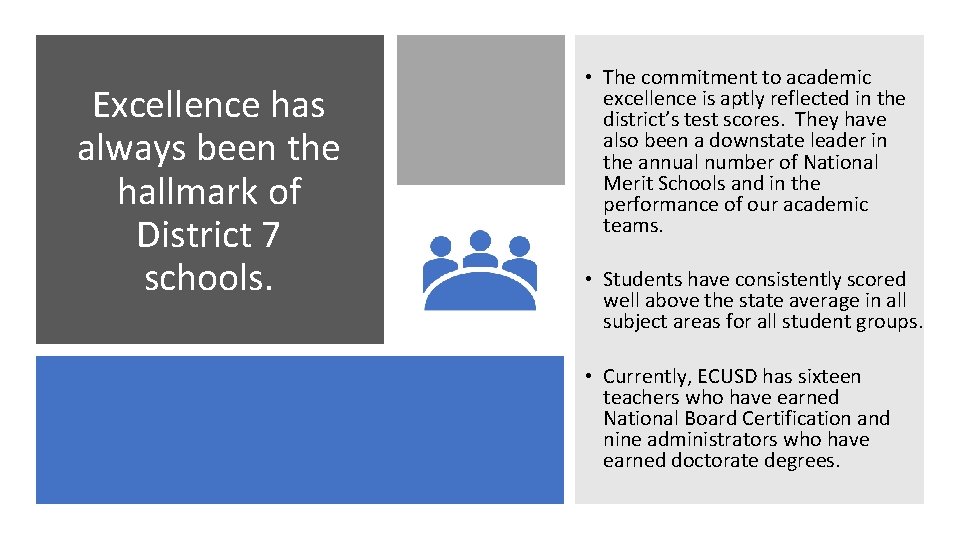 Excellence has always been the hallmark of District 7 schools. • The commitment to