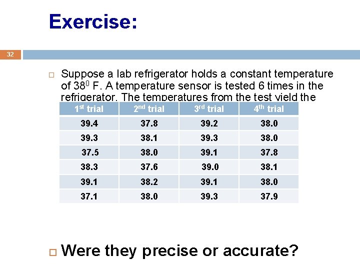 Exercise: 32 Suppose a lab refrigerator holds a constant temperature of 380 F. A