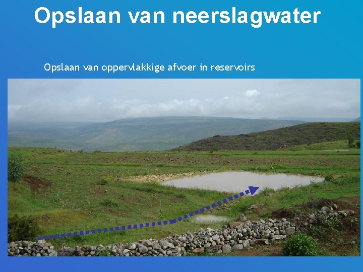 Opslaan van neerslagwater Opslaan van oppervlakkige afvoer in reservoirs 