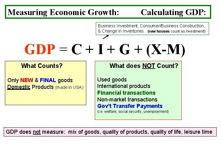 Measuring Economic Growth: Calculating GDP: Business Investment, Consumer/Business Construction, & Change in Inventories. (new