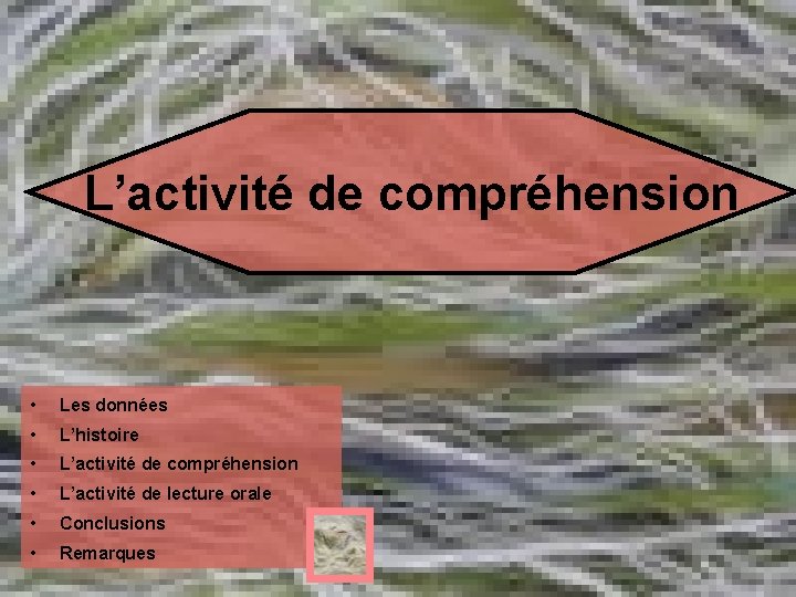 L’activité de compréhension • Les données • L’histoire • L’activité de compréhension • L’activité L’activité de compréhension • Les données • L’histoire • L’activité de compréhension • L’activité