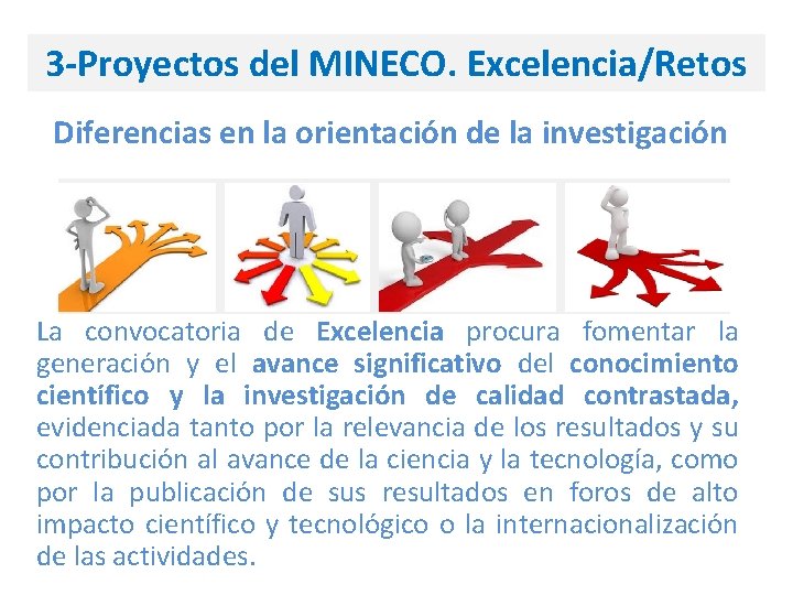 3 -Proyectos del MINECO. Excelencia/Retos Diferencias en la orientación de la investigación La convocatoria