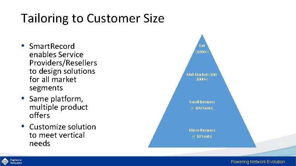 Tailoring to Customer Size • Smart. Record enables Service Providers/Resellers to design solutions for