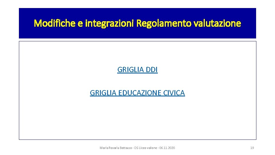 Modifiche e integrazioni Regolamento valutazione GRIGLIA DDI GRIGLIA EDUCAZIONE CIVICA Maria Rosaria Bottazzo -