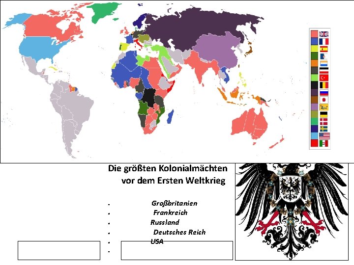 Die größten Kolonialmächten vor dem Ersten Weltkrieg Großbritanien Frankreich Russland Deutsches Reich USA 