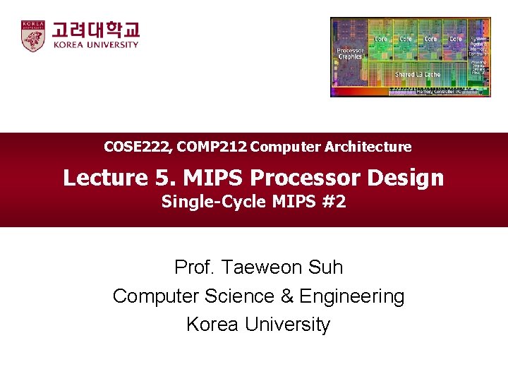 COSE 222, COMP 212 Computer Architecture Lecture 5. MIPS Processor Design Single-Cycle MIPS #2