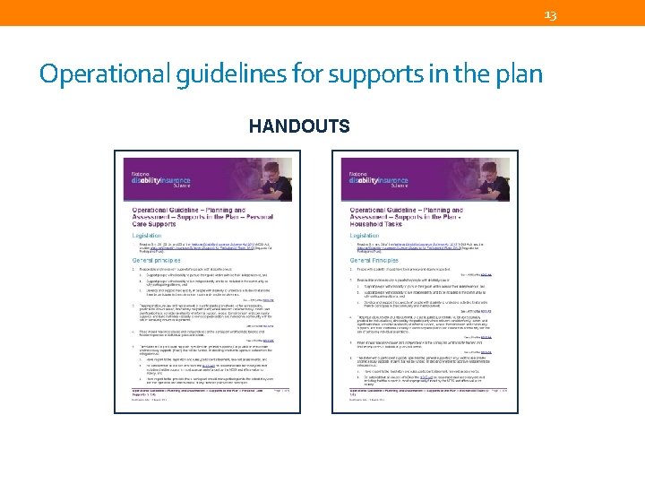 13 Operational guidelines for supports in the plan HANDOUTS 