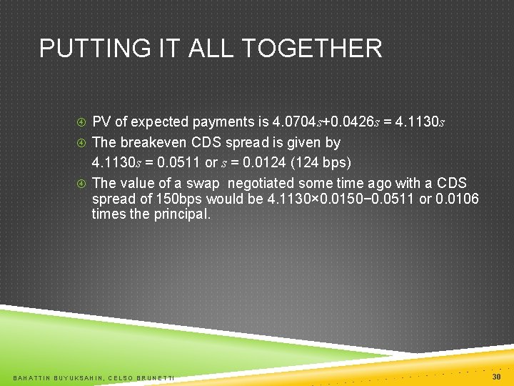 PUTTING IT ALL TOGETHER PV of expected payments is 4. 0704 s+0. 0426 s