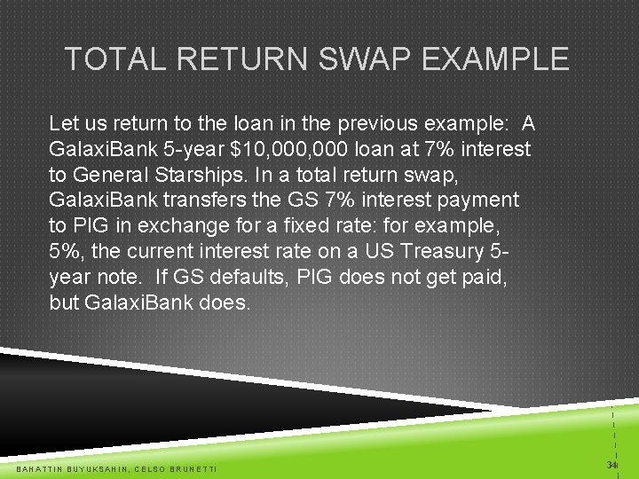 TOTAL RETURN SWAP EXAMPLE Let us return to the loan in the previous example: