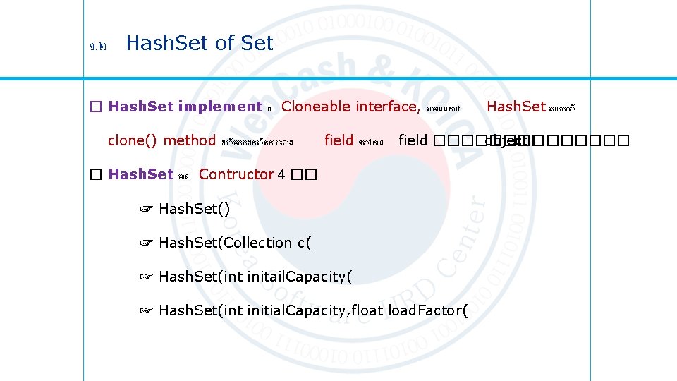 ១. ២ Hash. Set of Set � Hash. Set implement ព Cloneable interface, វ