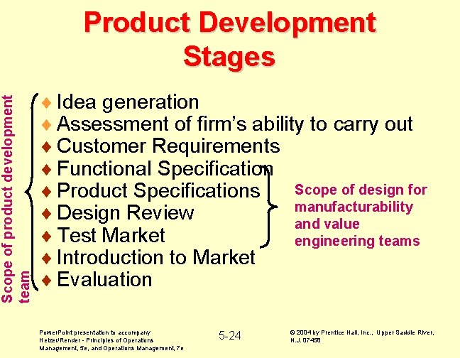 Scope of product development team Product Development Stages ¨ Idea generation ¨ Assessment of