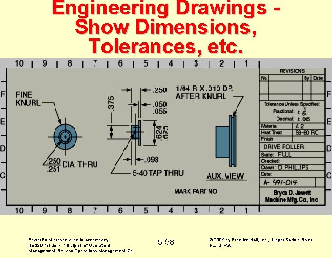 Engineering Drawings Show Dimensions, Tolerances, etc. Power. Point presentation to accompany Heizer/Render - Principles