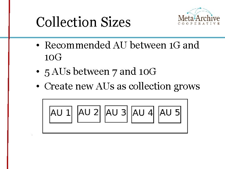 Collection Sizes • Recommended AU between 1 G and 10 G • 5 AUs