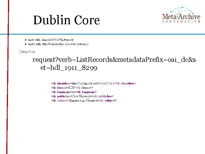 Dublin Core request? verb=List. Records&metadata. Prefix=oai_dc&s et=hdl_1911_8299 