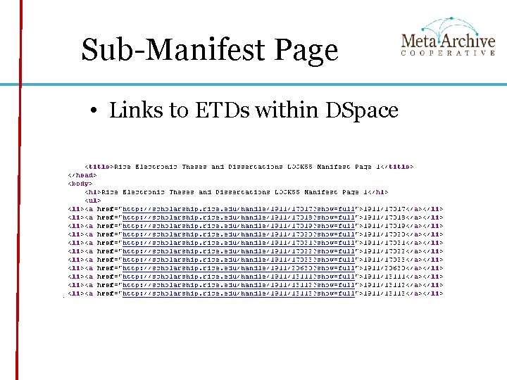 Sub-Manifest Page • Links to ETDs within DSpace 