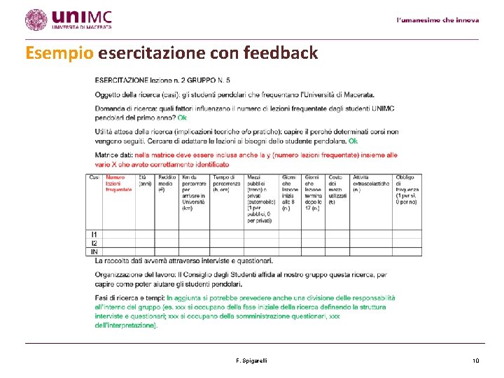 Esempio esercitazione con feedback F. Spigarelli 10 