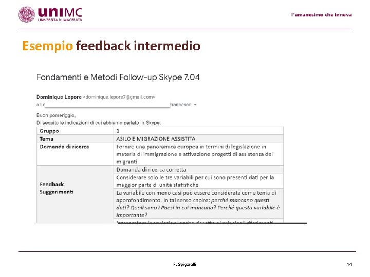 Esempio feedback intermedio F. Spigarelli 14 