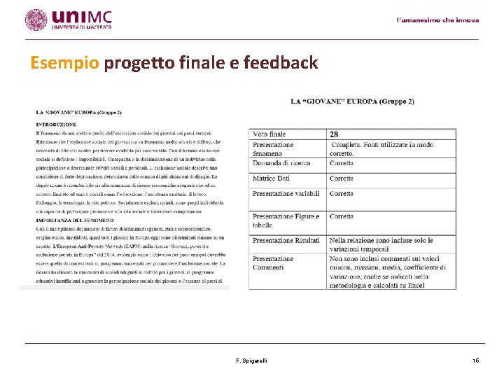 Esempio progetto finale e feedback F. Spigarelli 15 