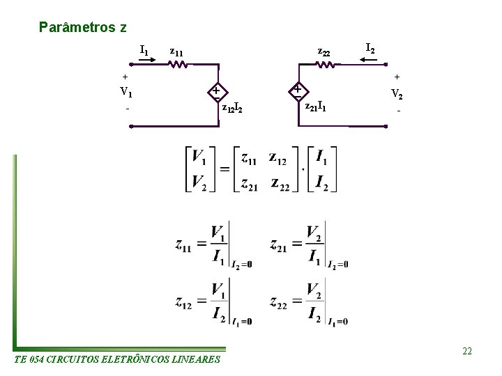 Parâmetros z I 1 + V 1 - z 11 z 22 TE 054