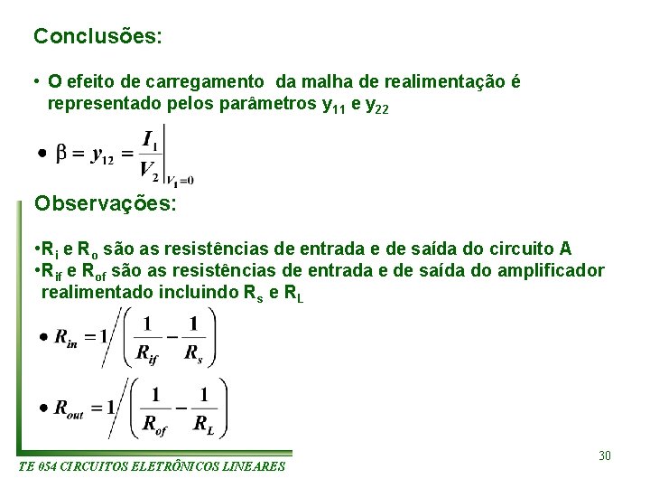 Conclusões: • O efeito de carregamento da malha de realimentação é representado pelos parâmetros