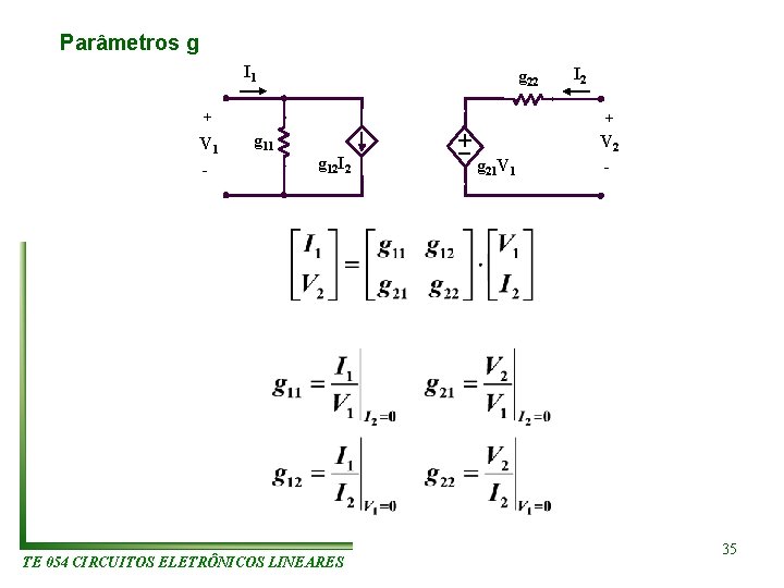 Parâmetros g I 1 g 22 + V 1 - g 11 g 12