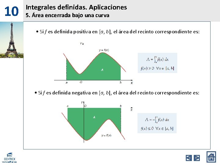 10 Integrales definidas. Aplicaciones 5. Área encerrada bajo una curva • Si f es