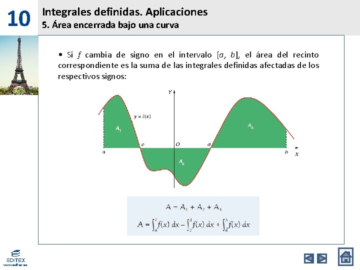 10 Integrales definidas. Aplicaciones 5. Área encerrada bajo una curva • Si f cambia