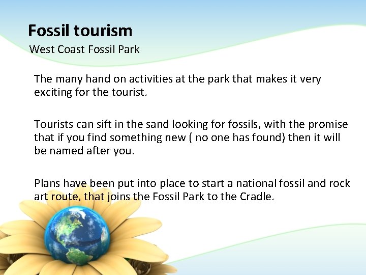 Fossil tourism West Coast Fossil Park The many hand on activities at the park