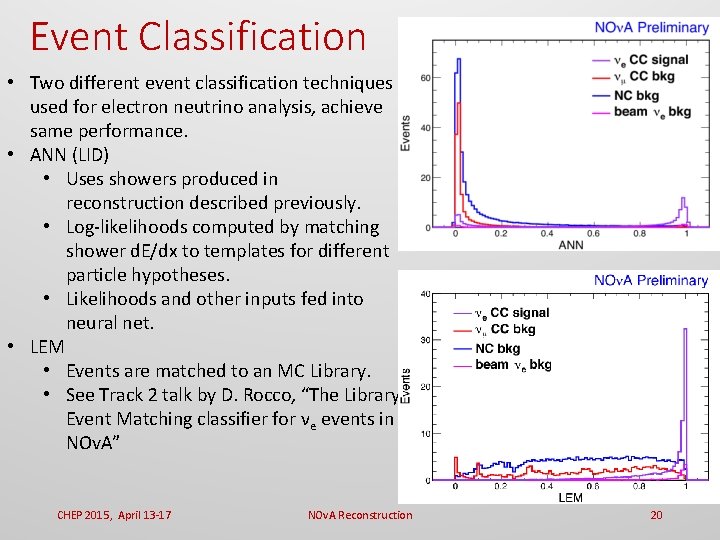 Event Classification • Two different event classification techniques used for electron neutrino analysis, achieve