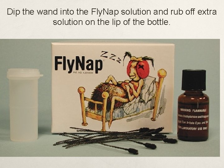 Dip the wand into the Fly. Nap solution and rub off extra solution on