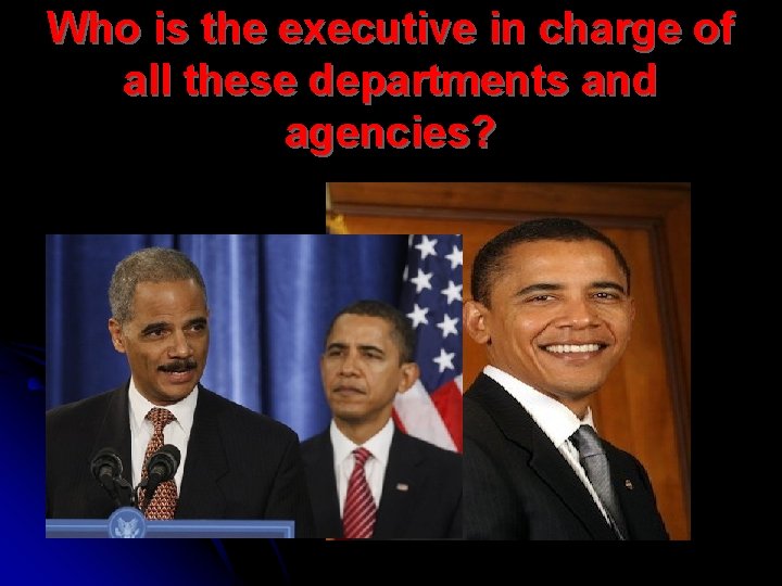 Who is the executive in charge of all these departments and agencies? 