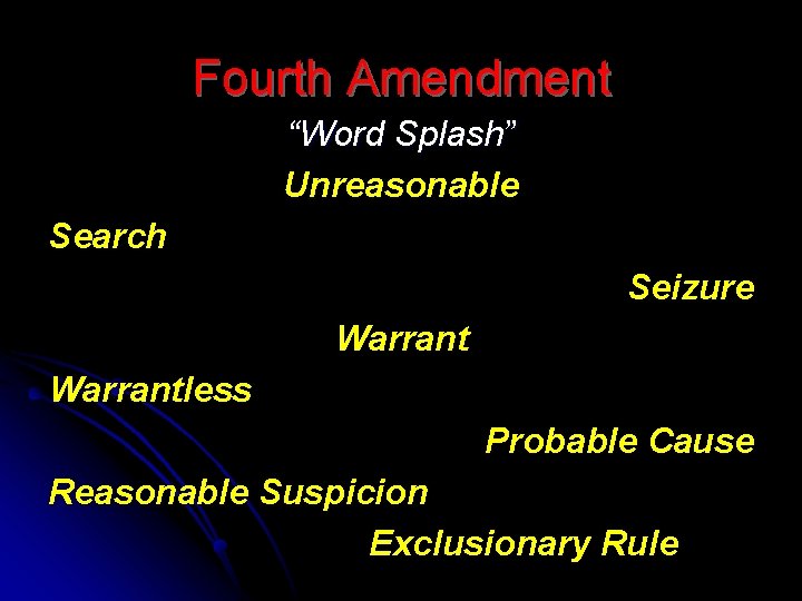 Fourth Amendment “Word Splash” Unreasonable Search Seizure Warrantless Probable Cause Reasonable Suspicion Exclusionary Rule