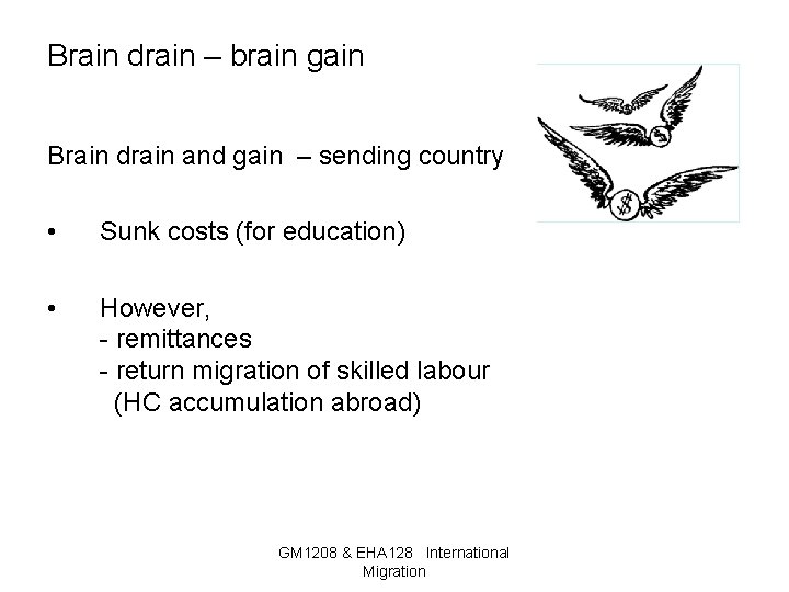 Brain drain – brain gain Brain drain and gain – sending country • Sunk