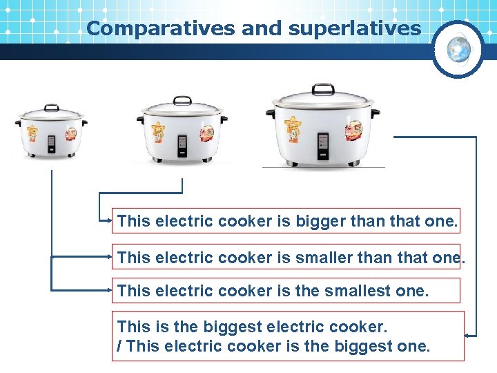 Comparatives and superlatives This electric cooker is bigger than that one. This electric cooker Comparatives and superlatives This electric cooker is bigger than that one. This electric cooker