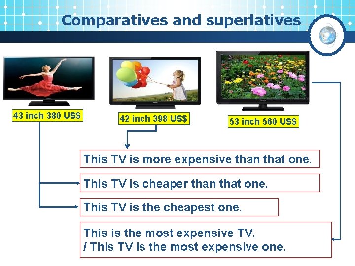Comparatives and superlatives 43 inch 380 US$ 42 inch 398 US$ 53 inch 560 Comparatives and superlatives 43 inch 380 US$ 42 inch 398 US$ 53 inch 560