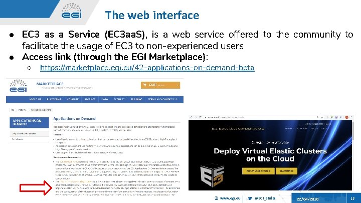 The web interface ● EC 3 as a Service (EC 3 aa. S), is